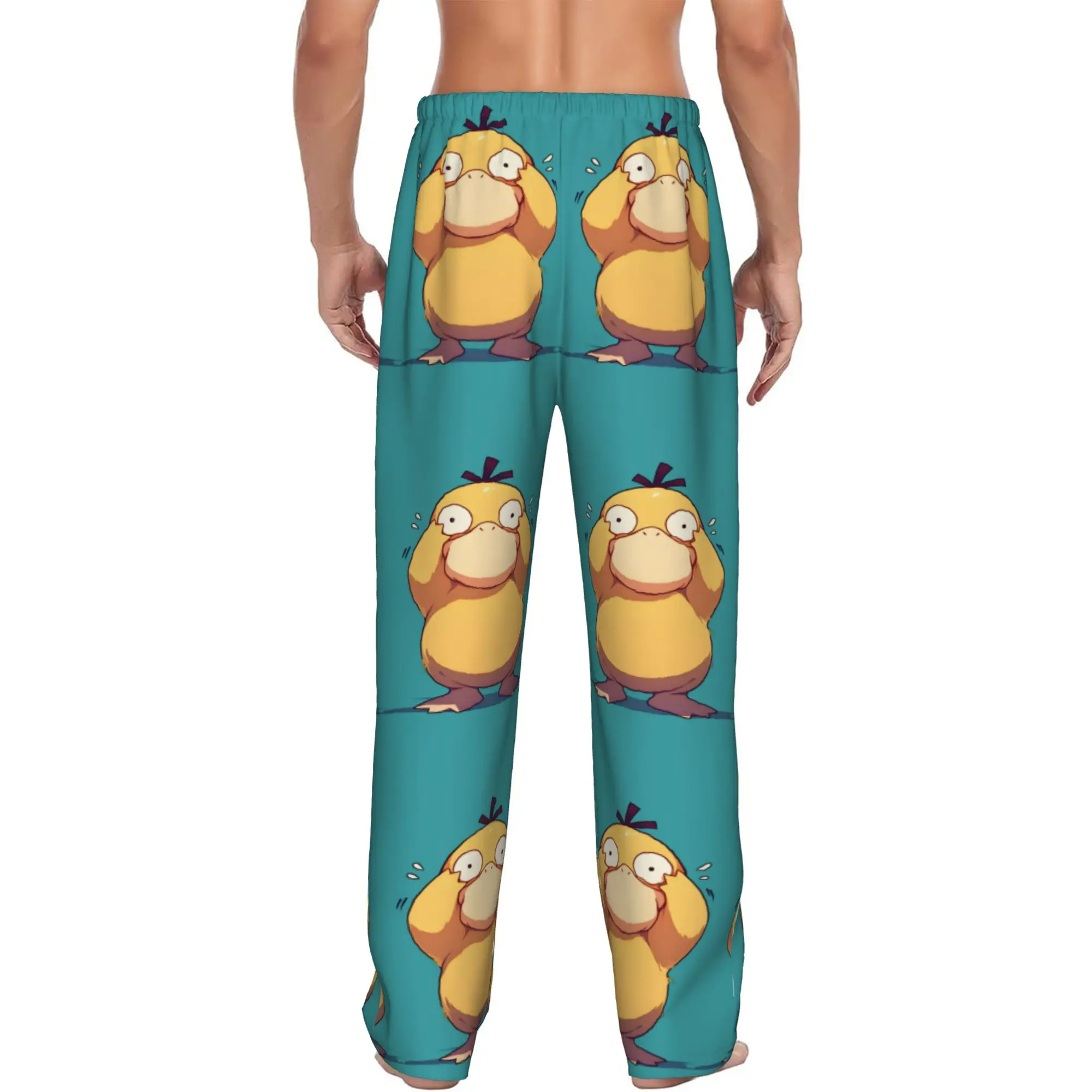 Custom Men's P-Psyducked Cartoon Pajama Pants Printed Duck  Animated Sleep Sleepwear Bottoms with Pockets