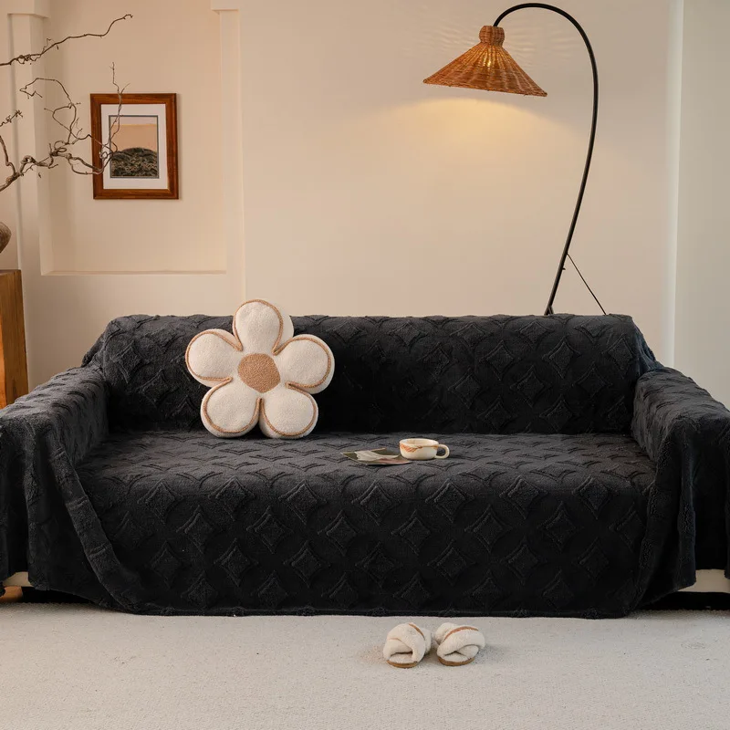 Plush Sofa Towel Dust Cover Winter Thickened Sofa Cushion Modern Minimalist L-shaped Sofas Cover Pillowcase Plush Non Slip