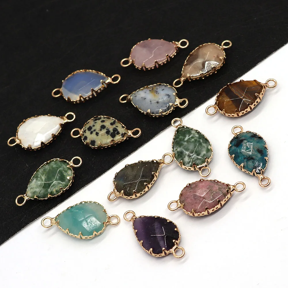 Natural Stone Drop Shape Crystal Pendant 14x27mm Double Hole Connector Charm Agate Color Jewelry DIY Necklace Earrings Accessory