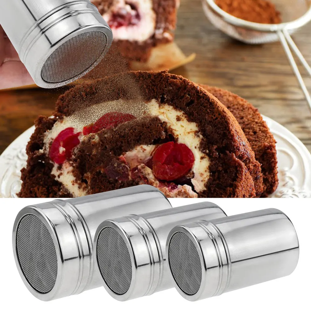 Shaker de açúcar em pó, jarra de tempero de aço inoxidável, garrafa de tempero, jarra de especiarias com tampa para canela, açúcar, pimenta em pó