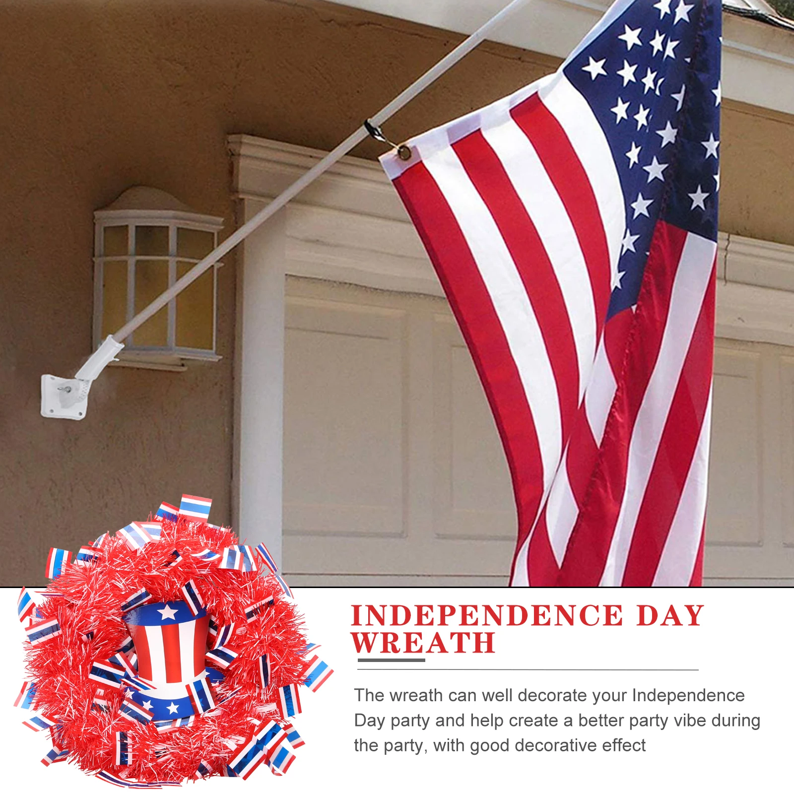 

Garland Door Wreath Decor Independence Day Patriotic Fourth of July Foam Top Wall Decorative Flower Ring Bright Color