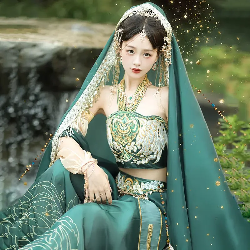 

Cos Tradition Clothes Dunhuang Maiden Princess Of Western Regions Dress Suit Flying Girls Green Hanfu Set Han Element Costume