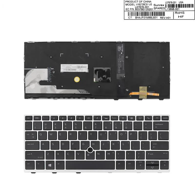 US Keyboard For HP EliteBook 830 G5 SILVER FRAME BLACK Backlit Win8