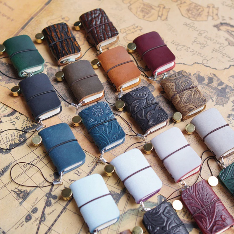 Mini cuaderno de bolsillo de cuero Vintage, Bloc de notas Retro creativo, planificador diario de viaje con llavero para estudiante, papelería de oficina
