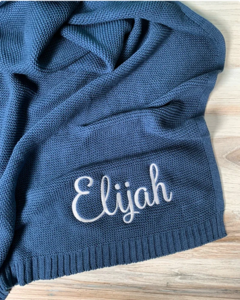 Embroidered Baby Blanket, Personalized Baby Blanket, Cozy Soft Cotton Knit Custom Name Blanket, Baby Gift, Gift for Newborns