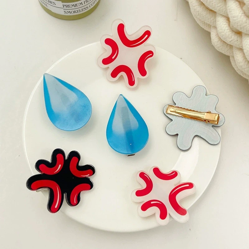 مقاطع الشعر الاكريليك حزمة العاطفة مضحك Waterdrop PP مقاطع Sweatdrop التخصص إكسسوارات الشعر للجنسين أغطية الرأس العصرية #3