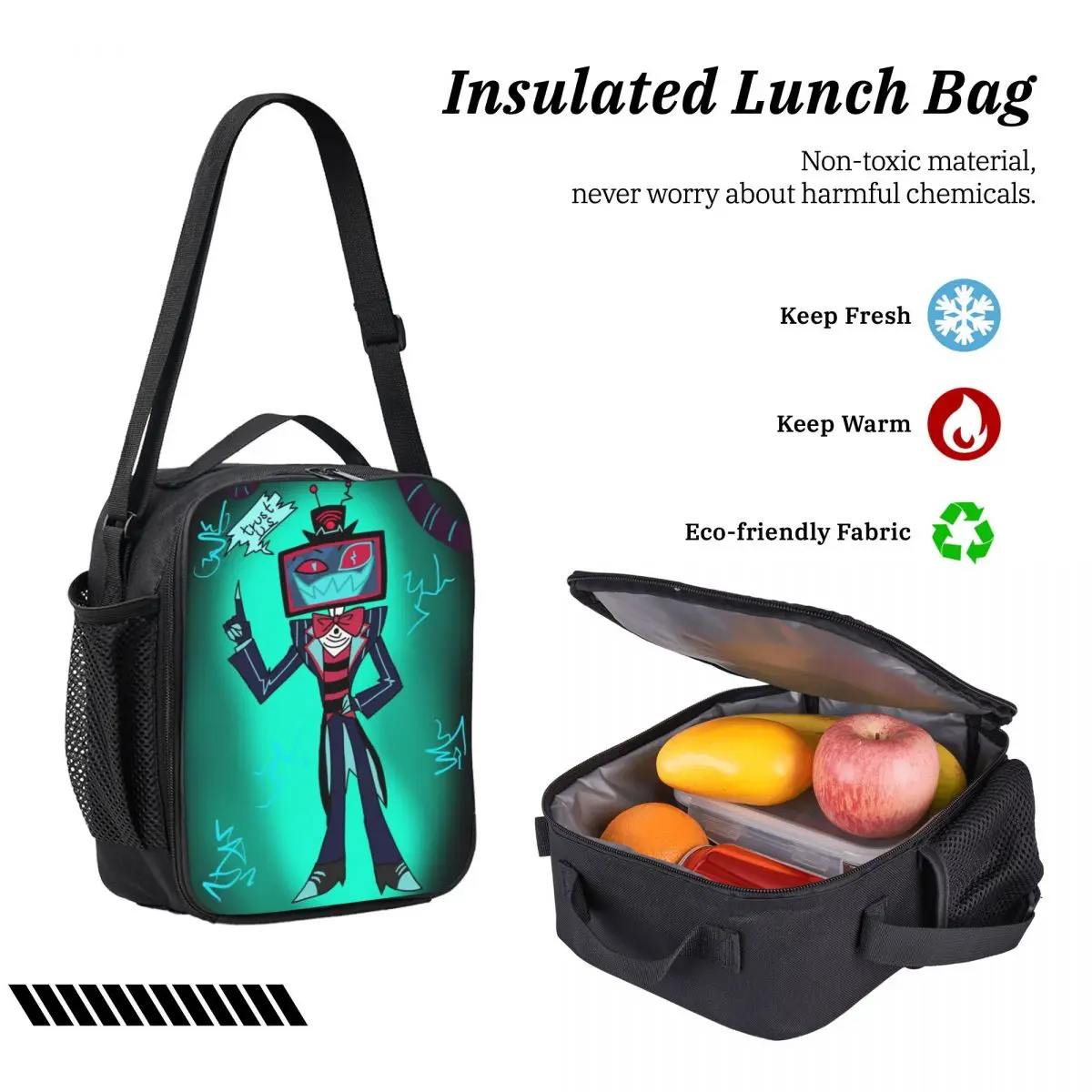 Hazbines Hoteles Alastor Vox 2 حقيبة ظهر للأطفال صندوق غداء صناديق أقلام رصاص للبنين والبنات حقائب ظهر مدرسية مجموعة حقائب الكتب #4