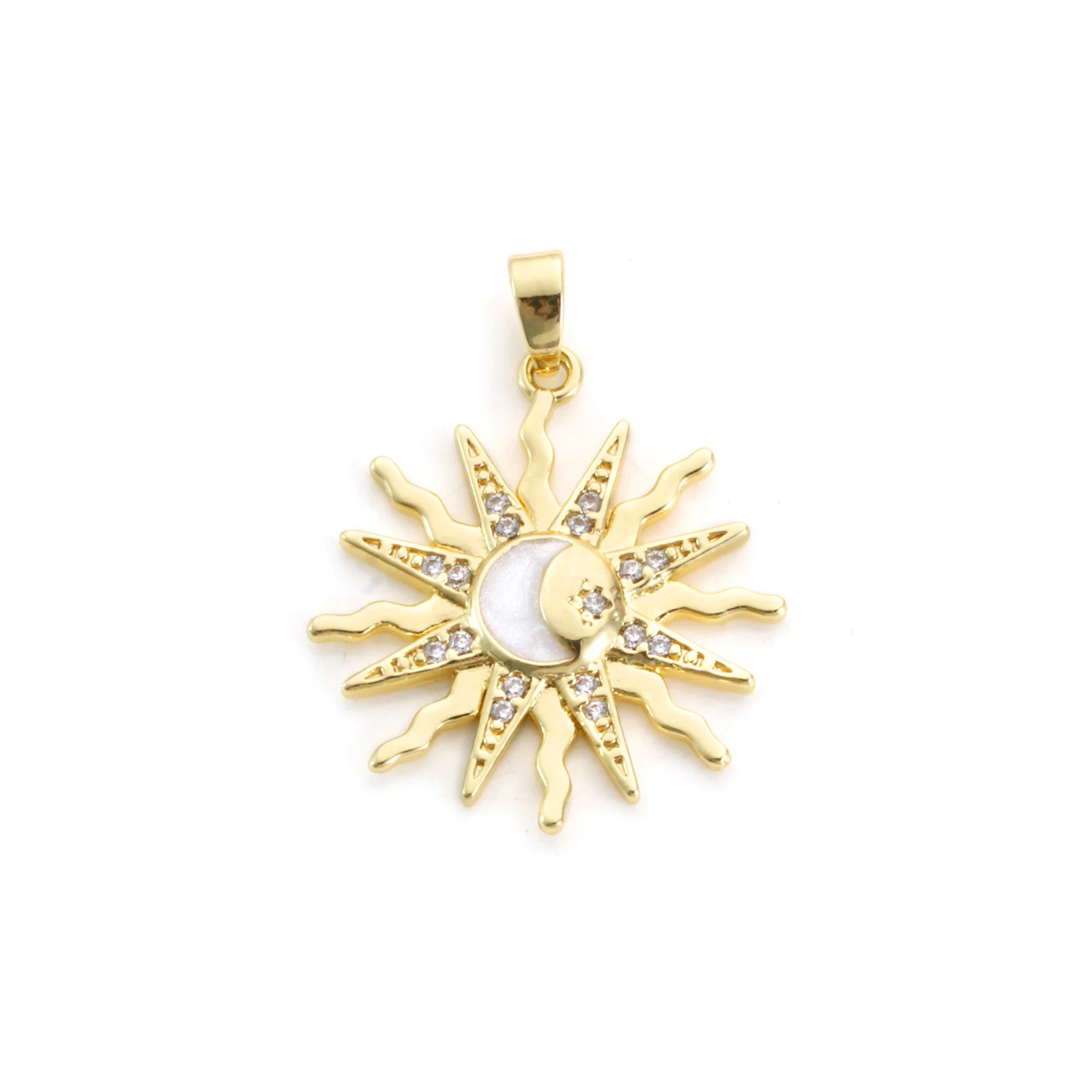 1 Piece Classic Brass Sun Pendants For Jewelry Making 18K Gold Plated White Enamel Clear Cubic Zirconia Galaxy Charms 3 x 2.3cm