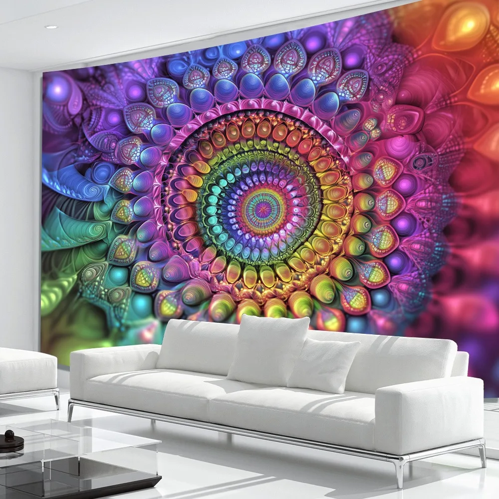 Intricate Circular Pattern Neon Tapestry,UV tapestry wall hanging bedroom home party decoration