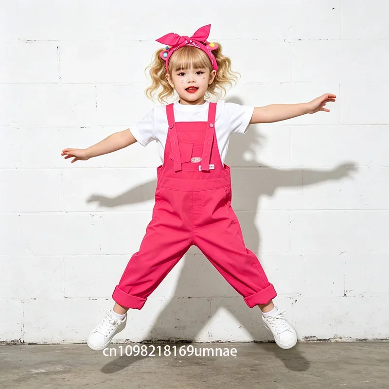 Candy Color Children's Hip Hop Dungaree Street Dance Romper Boys Girls Patchwork Overalls Kids Stage Streetwear Jumpsuit