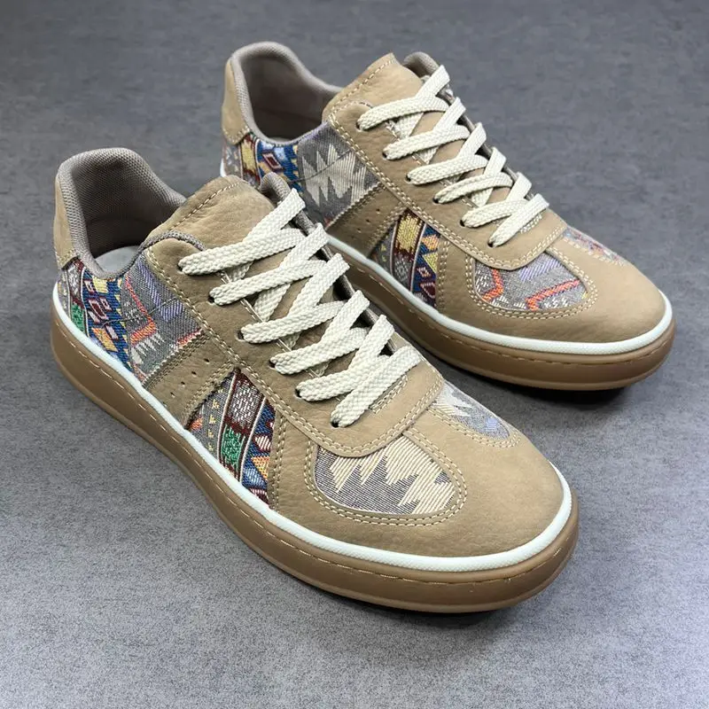 

2026 new lightweight men's shoes, tribal style printed breathable retro German training shoes, daily casual board shoes