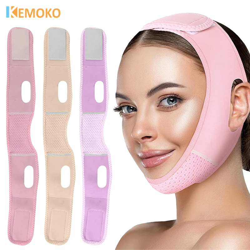 ضمادة تنحيف الوجه على شكل حرف V، استرخاء، رفع حزام الذقن المزدوج، شكل رفع يقلل من ربط ترقق الوجه، تدليك أنحل #1