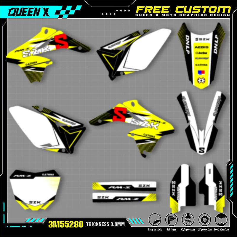 

QUEEN X MOTO Custom Team Motorcycle Graphics Background Decal Stickers Kit For SUZUKI RMZ250 2010 2011 2012 2013-2018 008