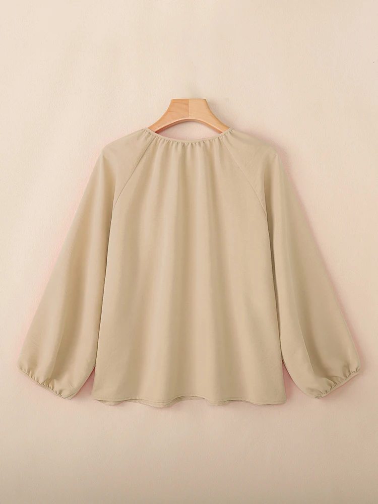 بلوزات نسائية غير رسمية بأكمام واسعة من ZANZEA لخريف 2025 برقبة دائرية وأزرار حتى بلون سادة قمصان فضفاضة موضة الدوبامين الكورية