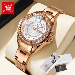 OLEVS 9993 Women's Watch Elegant Date Week Diamond Waterproof dial Top Luxury Brand Quartz Watch Women's Bracelet Set Girl Gift