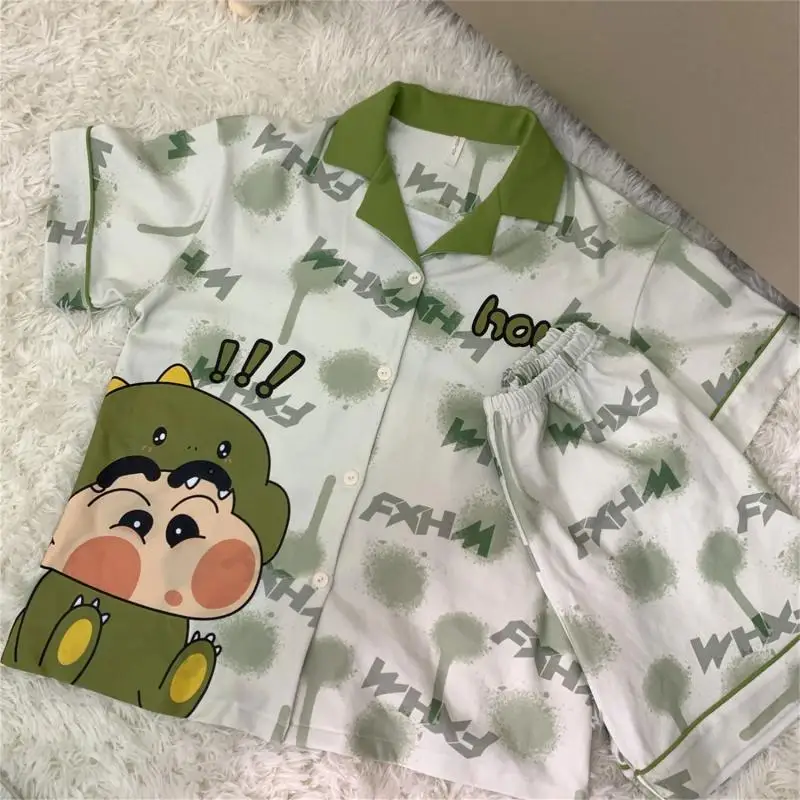 New Bandai Pajamas Anime Crayon Shin Chan Kawaii Creative Cute Cartoon Summer Short Sleeved Shorts Home Suit Girl Toys