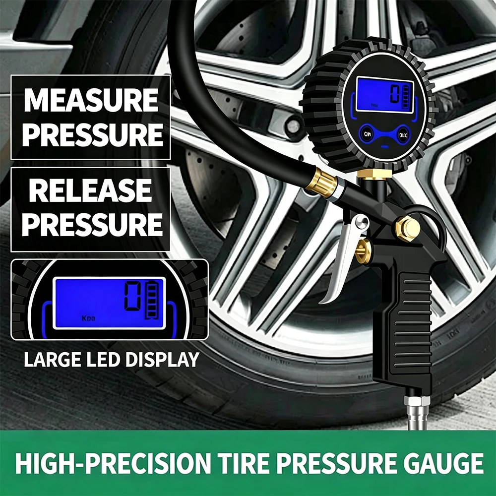 Tire pressure gauge, high-precision pressure gauge with pressure inflation head, car tire pressure monitor, gas gun