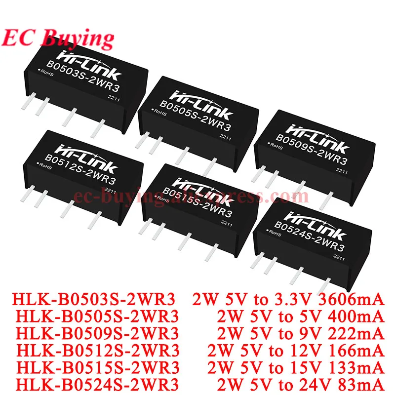 1-10 szt. Moduł izolowanego zasilacza impulsowego DC-DC 2W z zabezpieczeniem przed zwarciem, 5V do 3.3V 5V 9V 12V 24V HLK-B0503S B0505S 2WR3