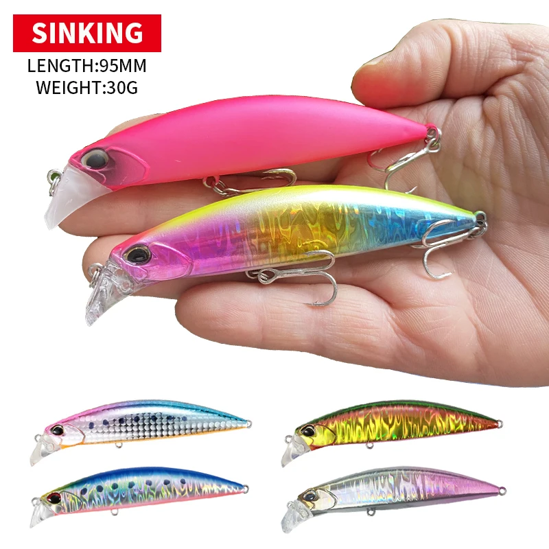 95mm 30g Sinking Minnow Long Casting Heavy Minnow Isca Pesca Seabass Trout Lure Jerkbait Wobblers Fishing Tackle 9030