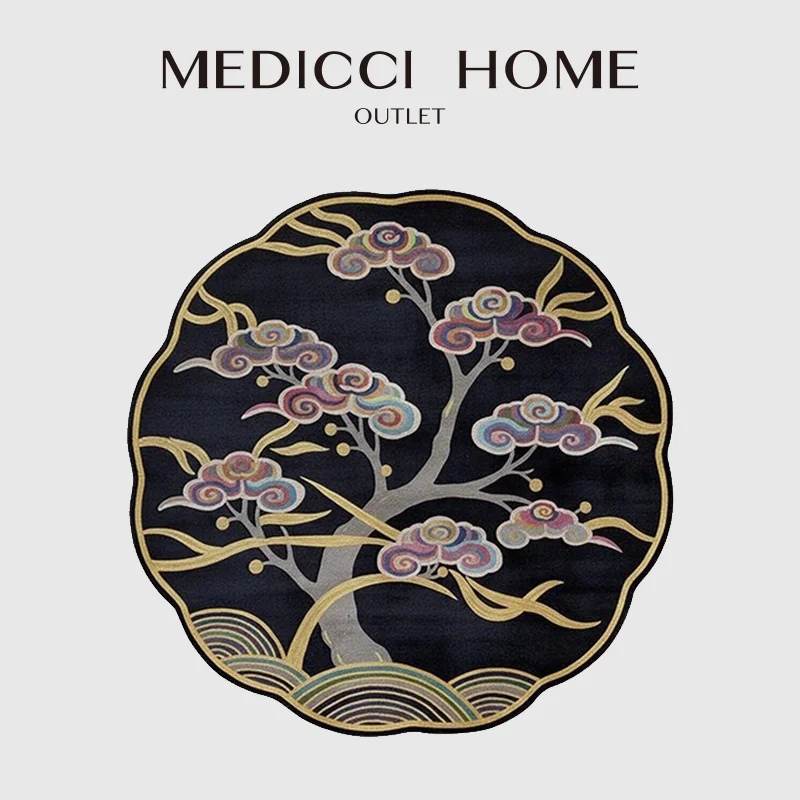 Medicci Home Antique Chinese Peking Rug Luxury Handmade Colorful Cloud Lucky Tree Pattern Irregular Carpet 120x120cm 150x150cm