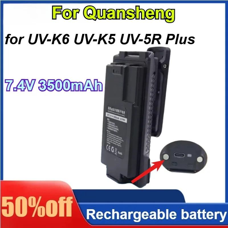 

For Quansheng 7.4V 3500mAh for UV-K6 UV-K5 UV-5R Plus Two Way Radio Li-ion Replacement Battery with Type-C