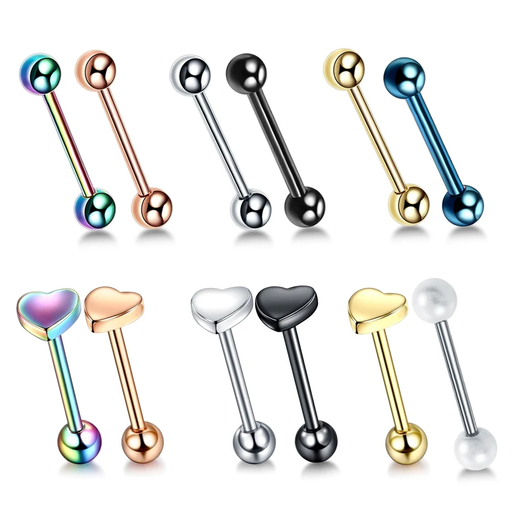 1pc Stahl Zunge Piercing industrielle Lang hantel Herz Nippel Lang hantel Fleisch Tunnel Ohr stöpsel