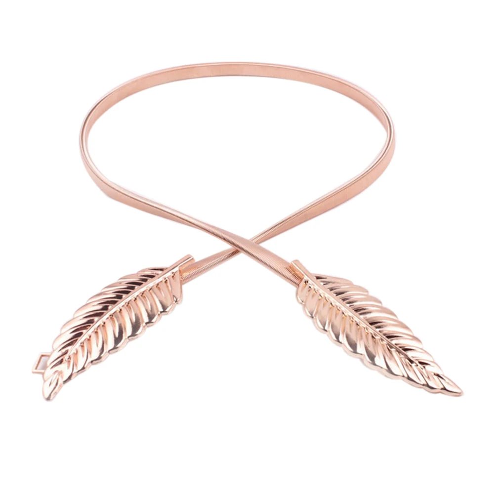 

2pcs Metal Decorative Belt Elastic Stretch Waist Strap Cummerbund Leaves Stylish Golden Silver Bling Match Clothes Dress