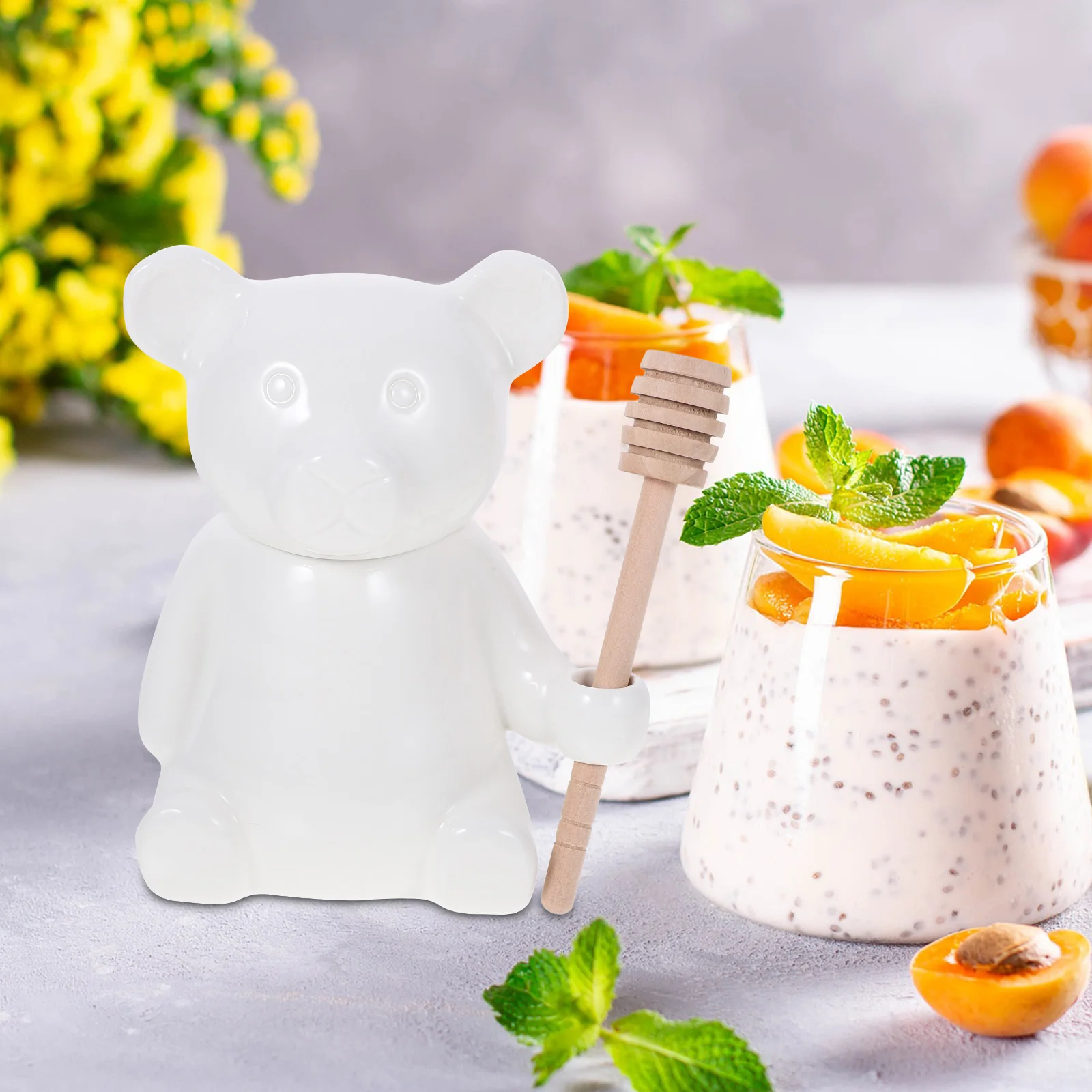 

1 Set Ceramic Honey Jar With Dipper Holder Honey Storage Pot For Syrup Jam Food Storage Jar Kitchen Decoration Drip Proof Sealed