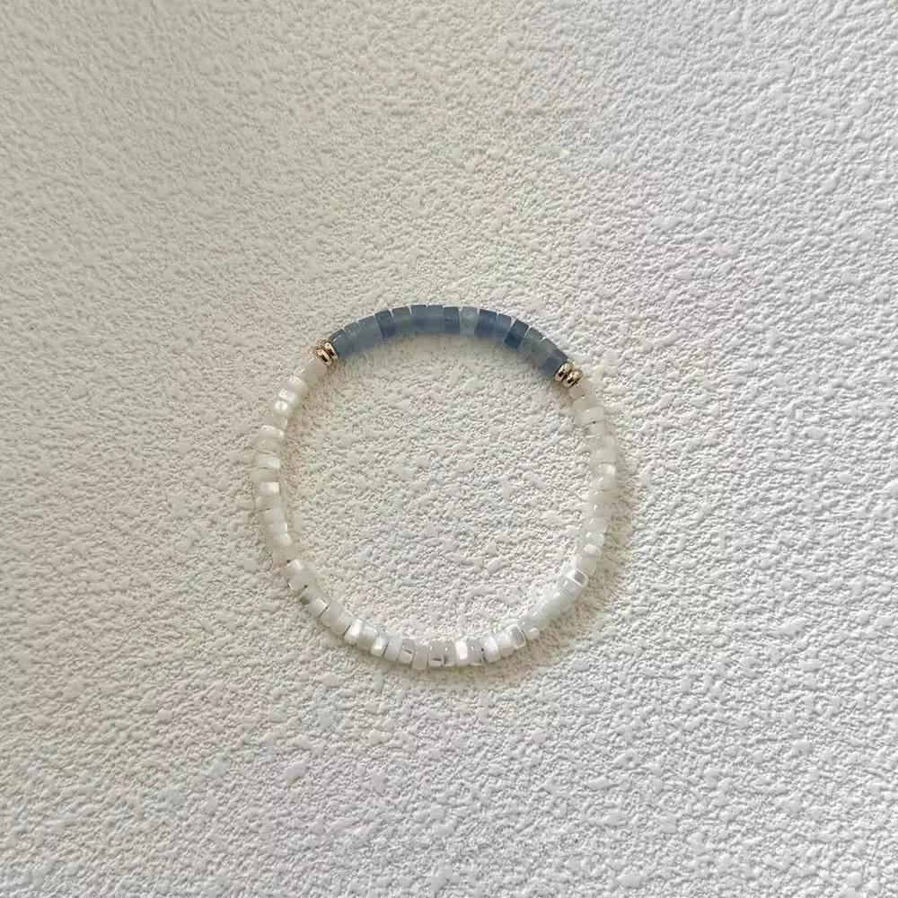 Sea Blue Butterfly Shell Bracelet for Women Natural White Butterfly Shell Elastic Niche Design Exquisite Layering Bead Accessory