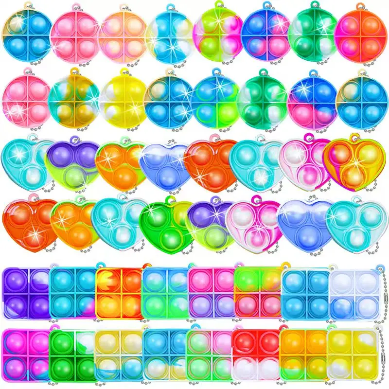 Mini Pop Keychain Fidget Toys Set of 3 Shapes Fidgets For Kids Sensory Stress Relief Party Favors Bulk Pack Classroom Prizes