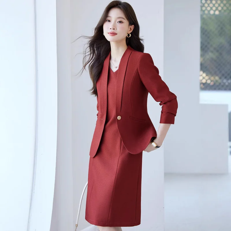 Kragenloser Damen-Blazer für Frühling und Herbst2025Neues High-End-Slim-Fit-elegantes Anzugkleid Professionelles Anzugkleid