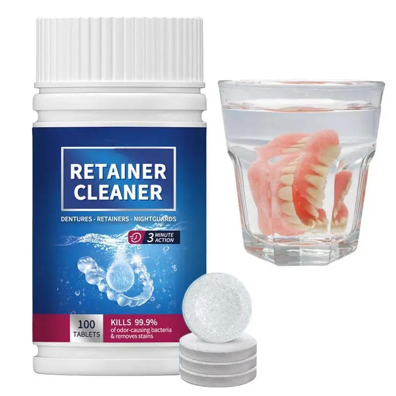 Denture Cleansing Tablet 100 Tablets Cleanser Pills Whitening Remove Bad Odors Oral Cleaning Care Fresh Breath Cleaning Stains