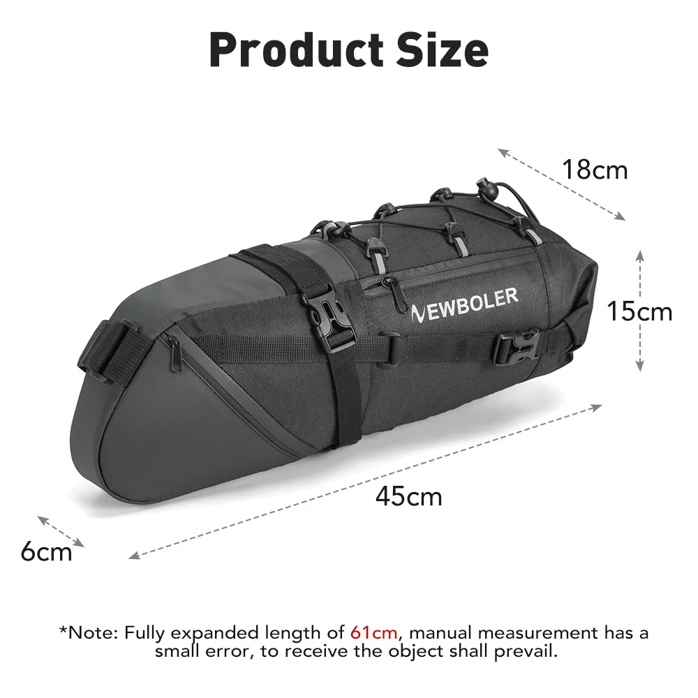 NEWBOLER Bike Saddle Bag Waterproof MTB Road Bicycle 10L Large Capacity Cycling Bag Foldabe Tail Rear Bag Trunk Accessories