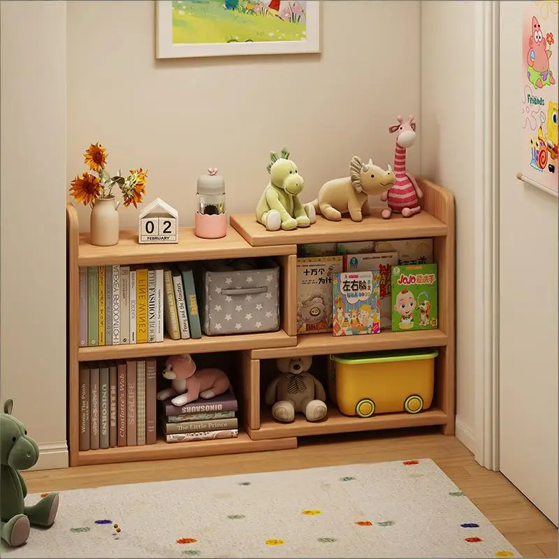 Solid wood corner bookshelf, storage rack, floor-standing storage cabinet, home bookcase, wall corner extendable cabinet