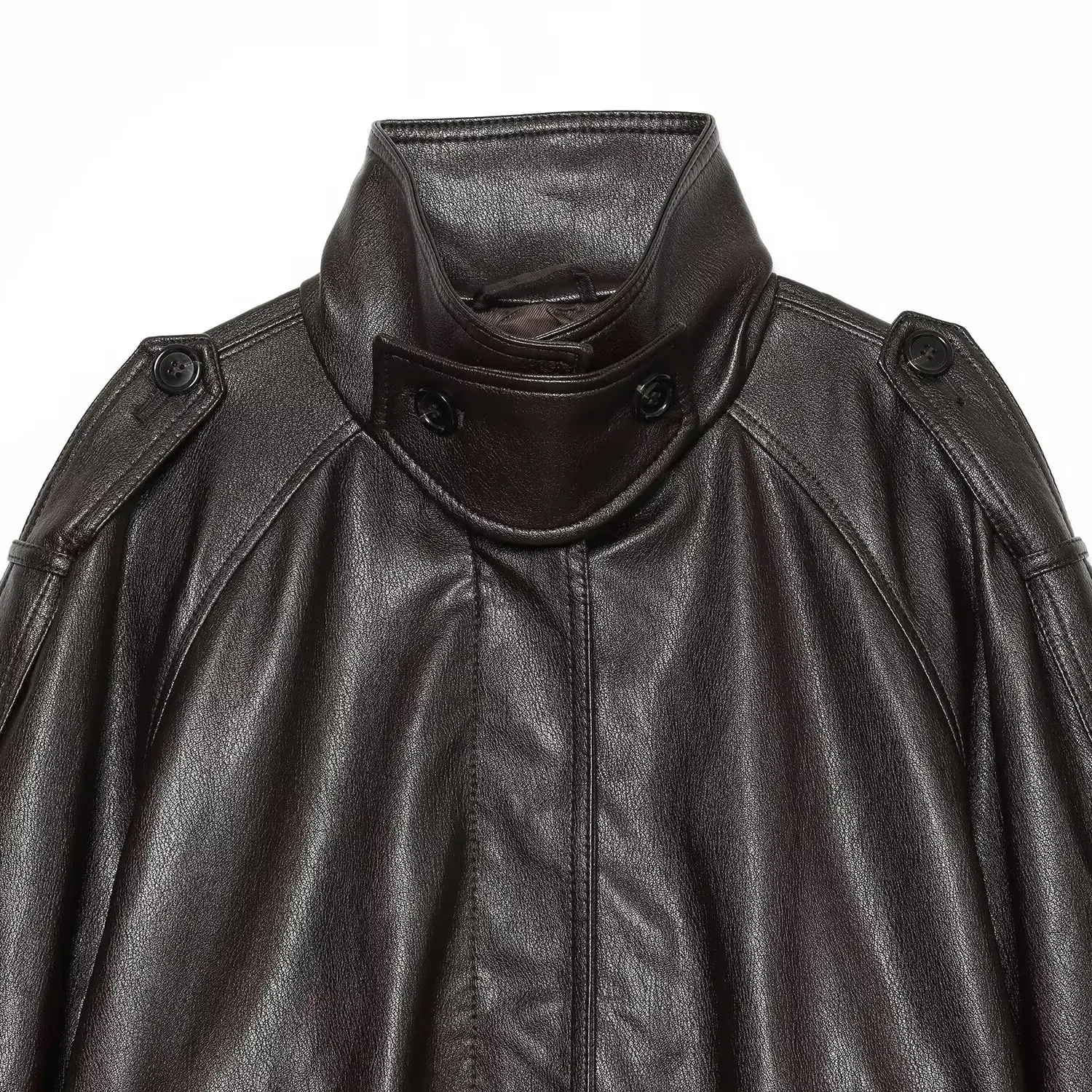 KASLEAD New Women's High-End Feel Small Audience Large Shape Coated Jacket Long Sleeve Short Length Polyester Fiber 100%