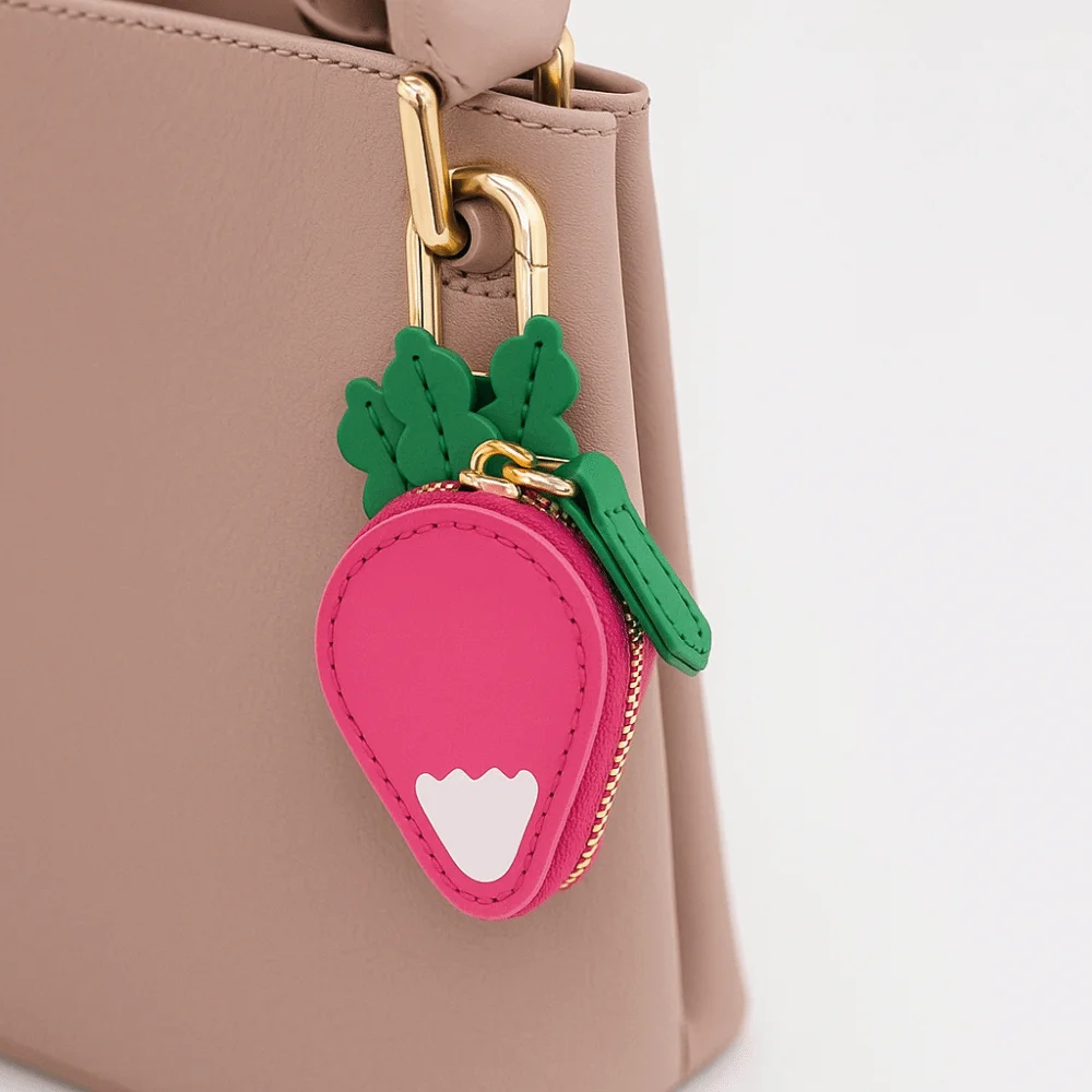 Portable Radish Fruit Shape Coin Purse Cute Zipper PU Leather Pendant Keychain Wallet Mini Earphone Bag Outdoor