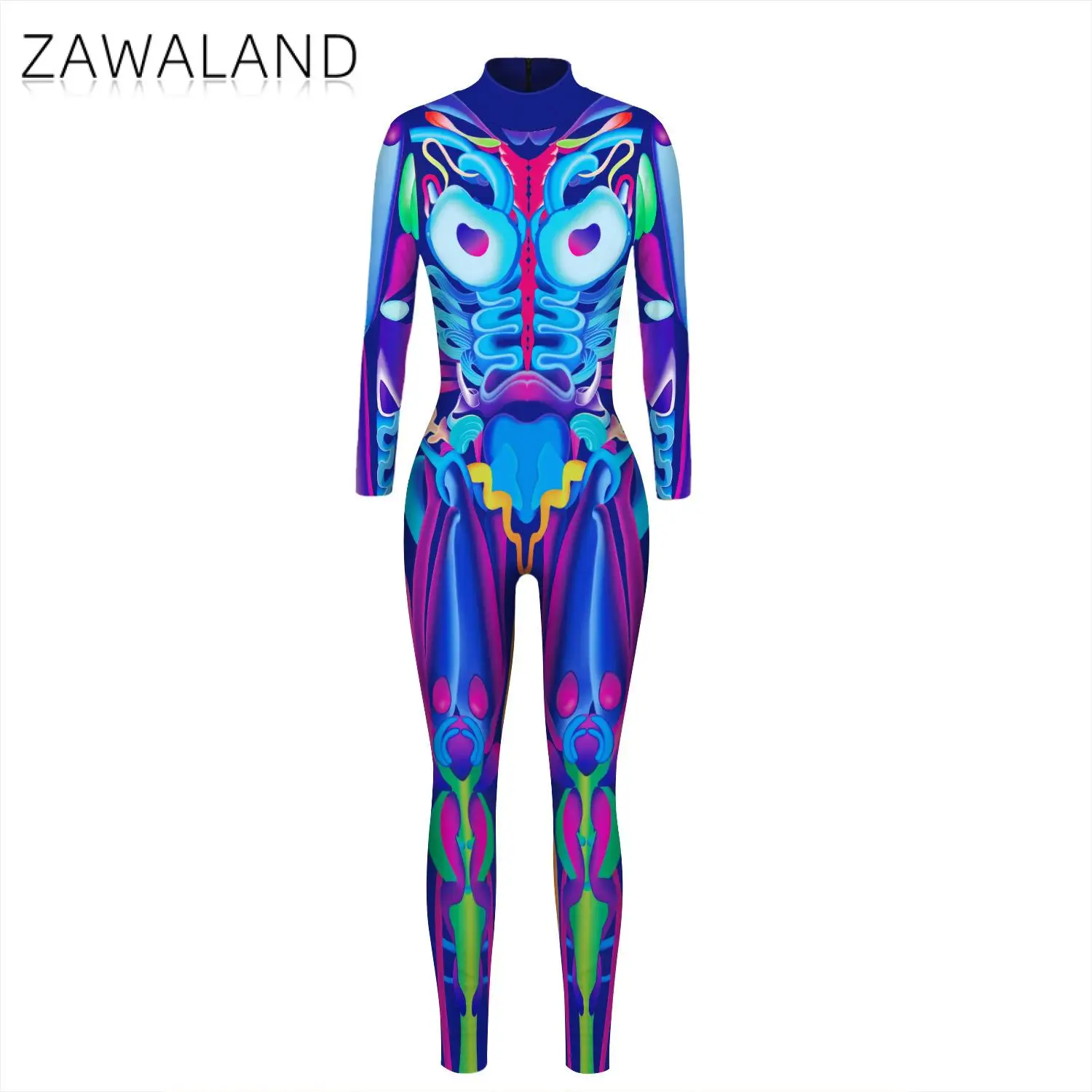 Zawaland-女性のためのセクシーなパンクスタイルのダンガリー,3Dデジタル印刷のコスプレ衣装,全身タイツのハロウィーンパーティーのためのスパンデックスの衣装