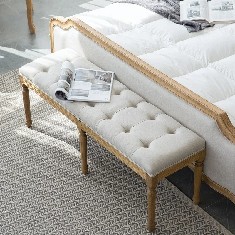 

Solid Wood Oak Footstool Linen Bed End Stool Shoe Changing Stool Bedroom Cloakroom