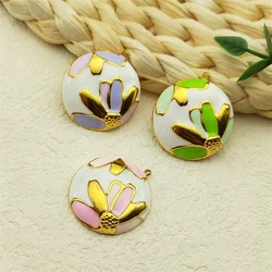 Sweet Pink Flower Pendant Girl Stainless Steel Enamel Charms Metal Earrings Bracelet Pendant Jewelry DIY Accessories ZZZ750-3