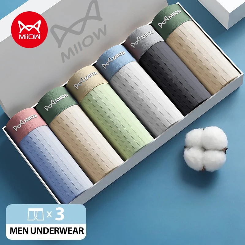 

MiiOW, 3 шт., осенне-зимнее хлопковое мужское нижнее белье, боксеры, антибактериальные мужские трусы с промежностью, мягкие дышащие мужские трусы, плавки