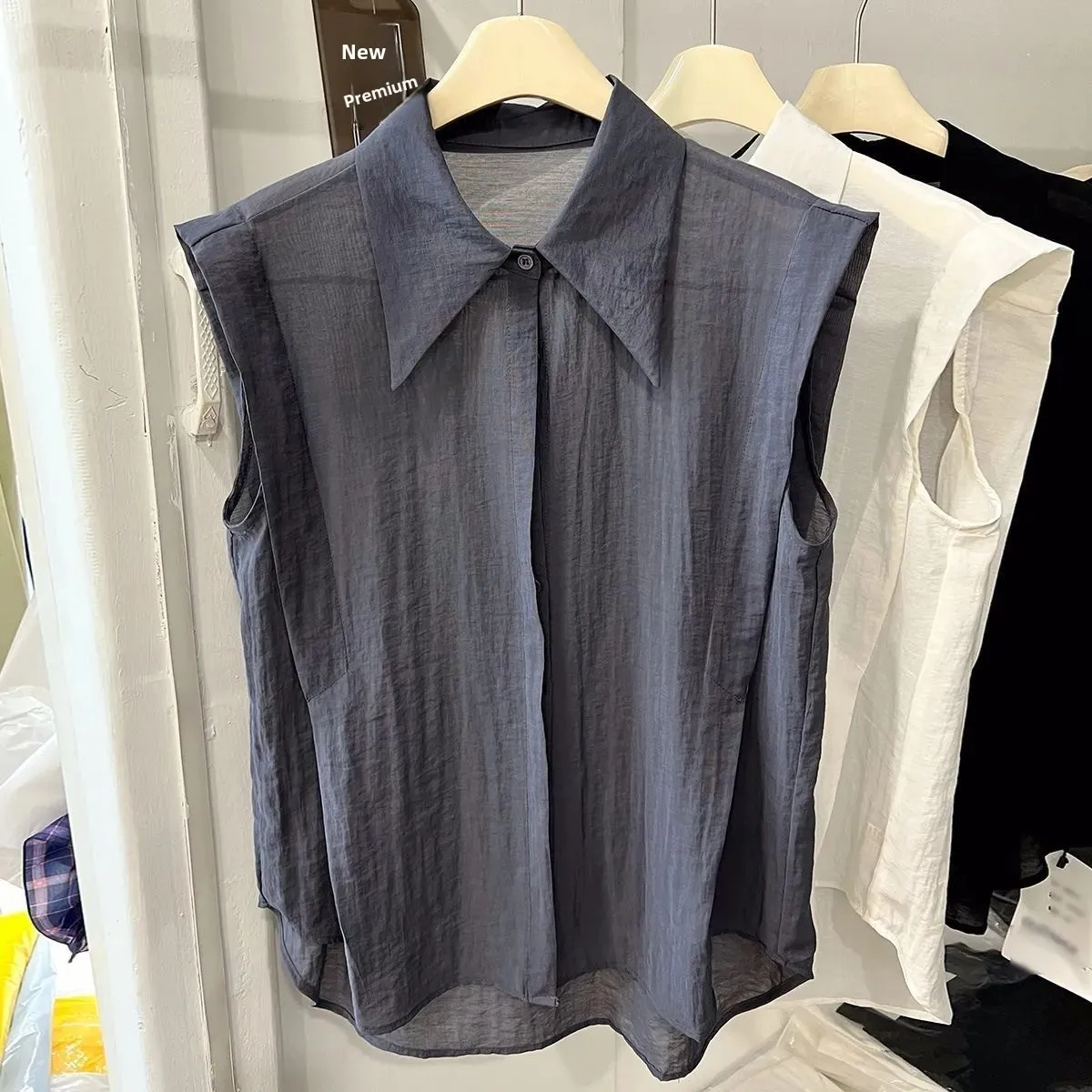 

Women's Collar Sleeveless Shirt Loose Fit Lightweight Breathable Summer New Style Pure Color Slimming Top