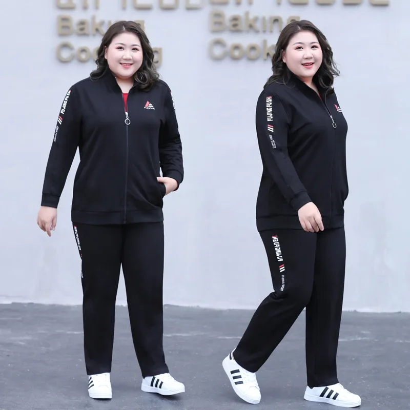 plus size women tracksuit sport suit loose zip up jacket sweatshirt+pant running jogger fitness athletic casual set sportswear