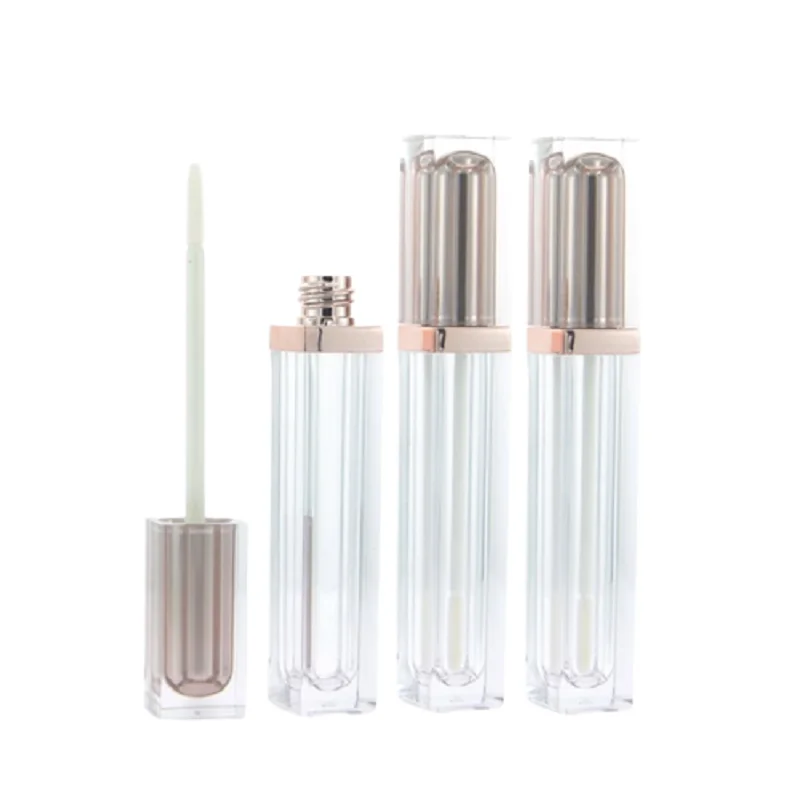 

30pcs Lip Gloss Empty Tube 6ml Square Clear Packing Silver Rose Gold Lid Makeup Plastic Refillable Lip Glaze Cosmetic Bottles