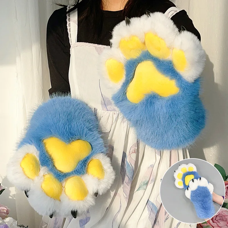 

2026 New Arrival Squeak Furry Paw Mittens 12 Colors Plush Animal Claw Gloves Fluffy Handwear Cosplay Beast Costume Accessories