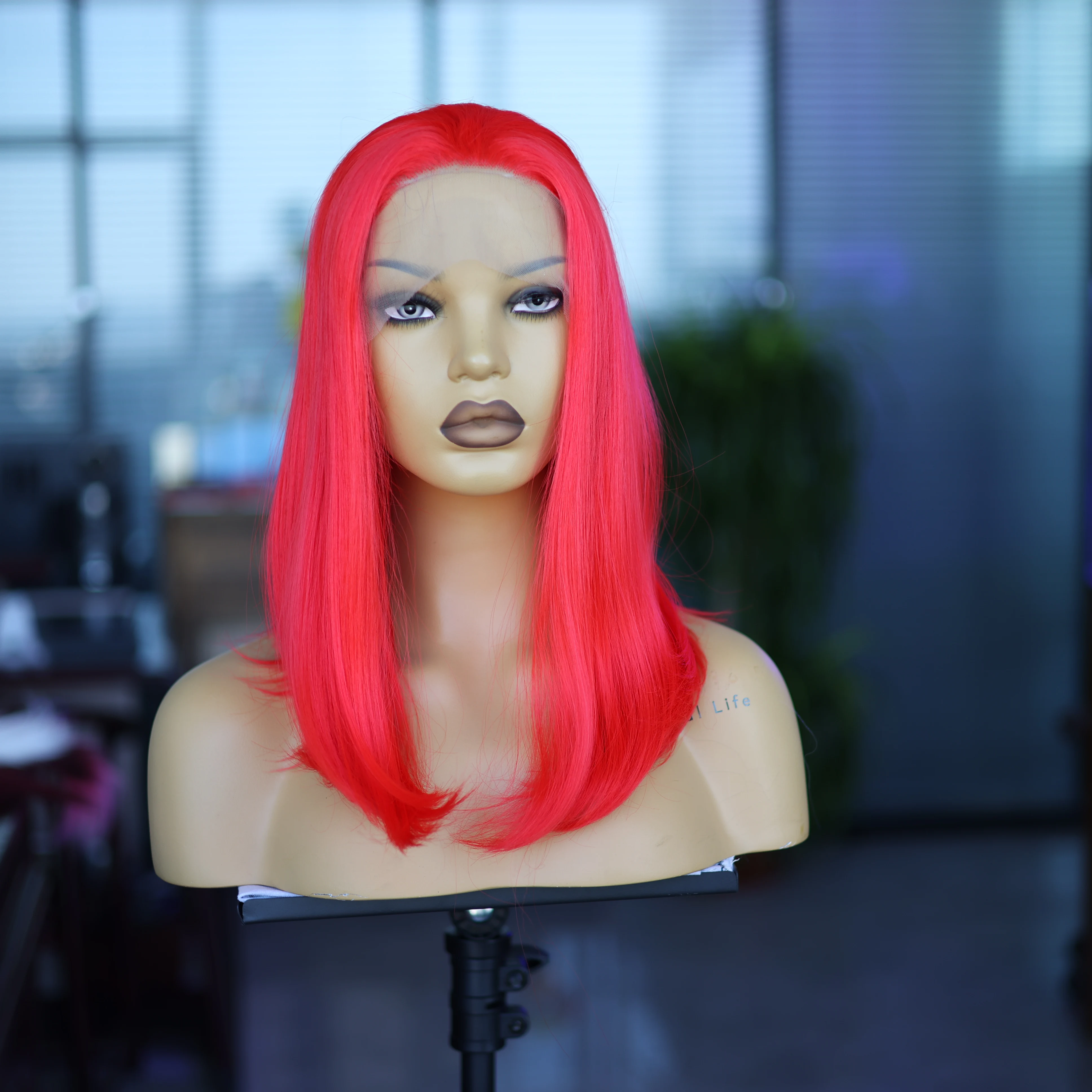 

AIVA Front Lace Synthetic Red Short Wig Hair Soft Heat Resistant Mesh Cap Breathable Lightweight Party Cosplay Women's Wig