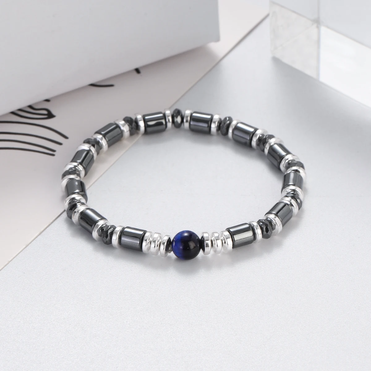 Classic Men Bracelets Black Obsidian Hematite Tiger Eye Beads Bracelets Silver Color Loose Beaded Jewelry Gift Pulsera Hombre