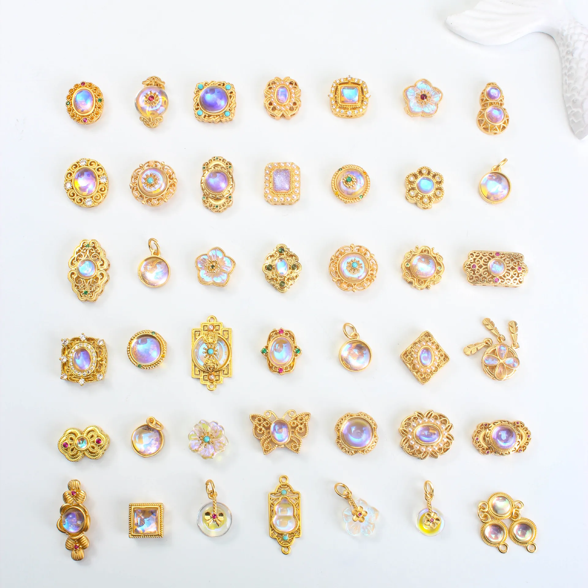 10pcs Copper Gold-plated Inlaid with Moonstone Beads DIY Handmade Pearl Bracelet Necklace Jewelry Making Accessories Wholesale