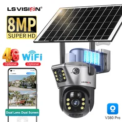 LS VISION 4K 8MP Dual Screen Solar Camera Outdoor Wireless 4G/WiFi PTZ Dual Lens Security Protection Auto Tracking CCTV Cameras