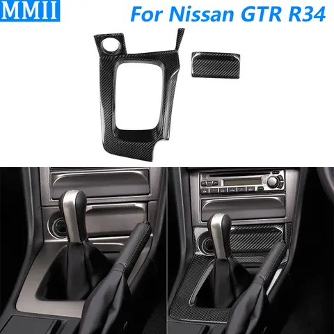 For Nissan GTR R34 1999-2004 Real Carbon Fiber Central Control Gear Shift Trim Cover Car Decoration Modification Accessories