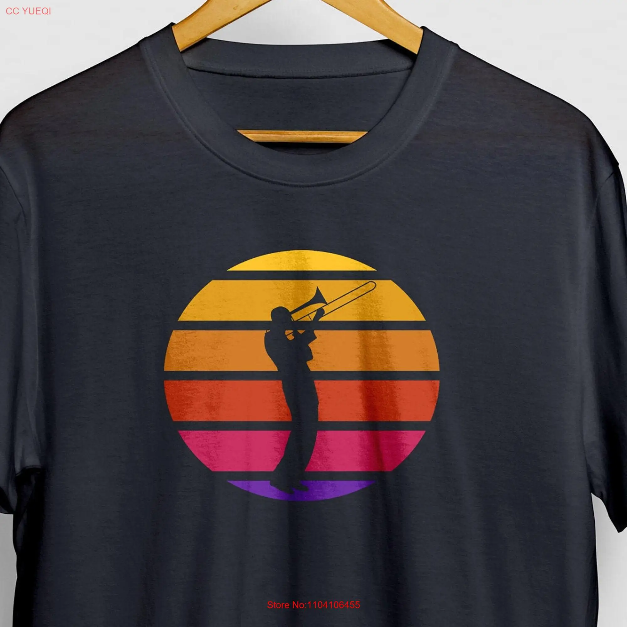 Retro Sunset 80s Trombone T Shirt Player Marching Band s  long or short sleeves